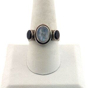 Estate Sterling Silver 925 Ring Size 9 Moonstone & Garnet India Signed NB 8.5g